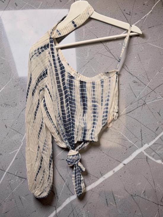 HEMANT & NANDITA Tops - Hemant Nandita Shibori Tie Dye Gold Metallic One Shoulder Crop Top Size Small